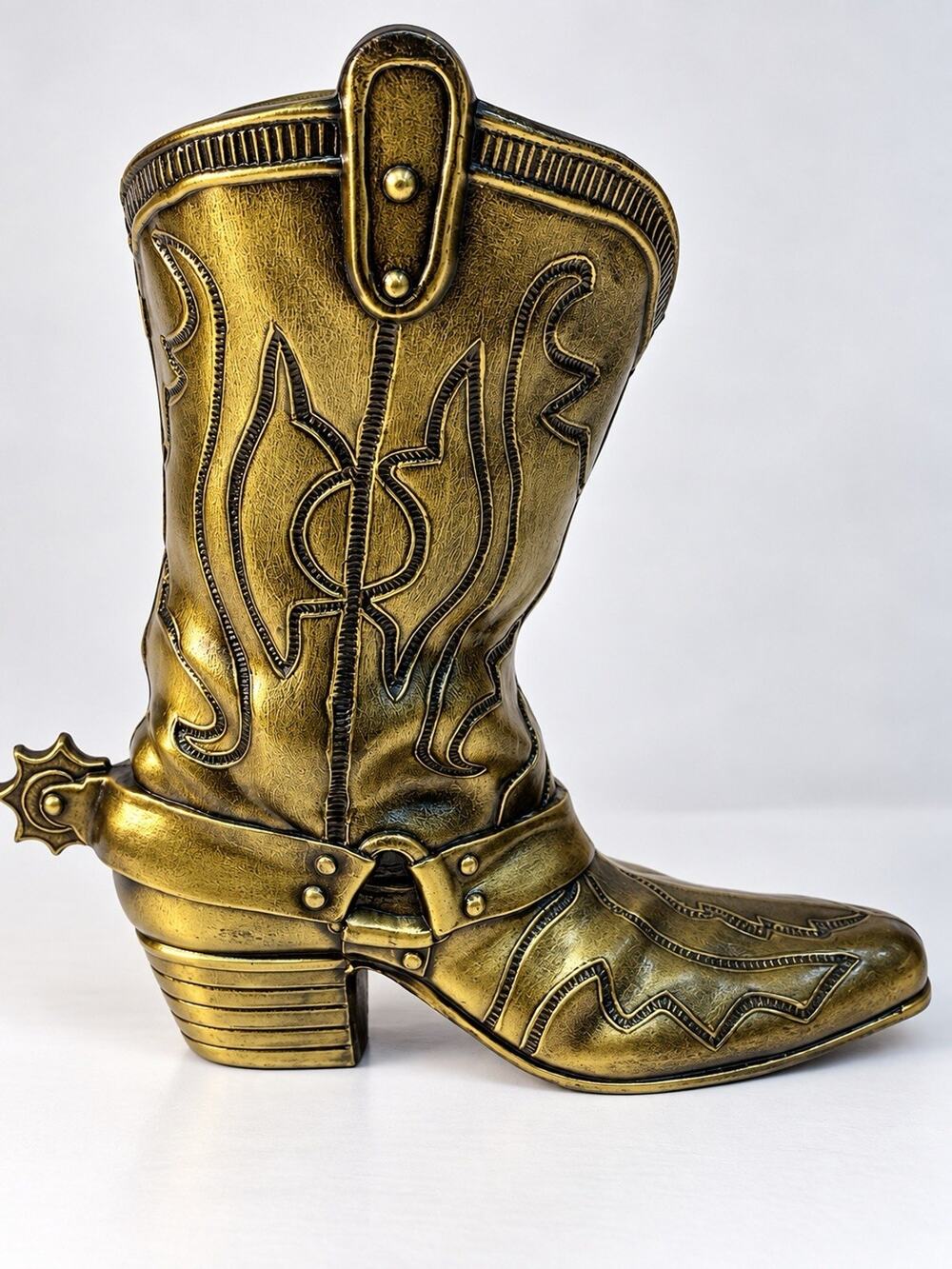 Vintage Art Brass Giftmakers Cowboy Boot Vase Western Spur 9” Brass